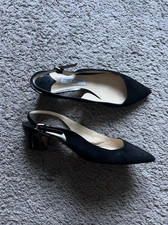 675 Jimmy Choo Black Suede Patent Block Heel Slingback Pump size 7.5/38
