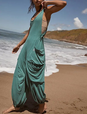 Free People Movement Vintage Green Sleeveless Side Pockets Infinity Jumpsuit L