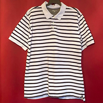 PBX Basics Men s XL Striped Short Sleeve Cotton Polo Collared Light/Dark Blue