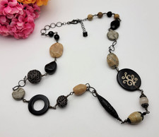 Vintage Ethnic Sterling Silver Necklace with Mixed Stones Tribal Statement 33"