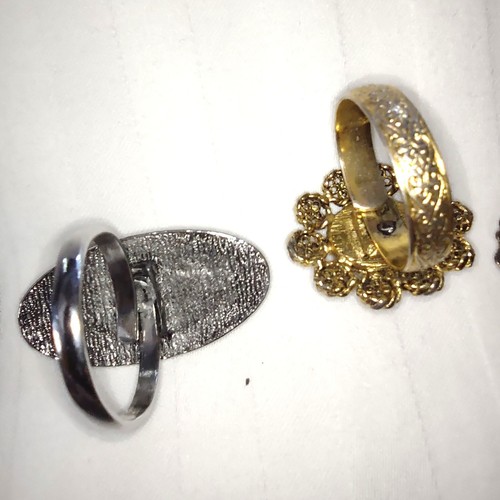 Vintage Costume Rings Lot Gold/Silver Tone Adjustable Statement Rings - Picture 12 of 13