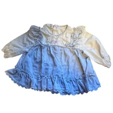 VTG Cradle Togs Baby Girl Dress Blue Embroidery Floral Lace Bows Size Guess See