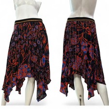 DESIGUAL Gonna nera blu asimmetrica fantasia floreale arancione lurex Tg M