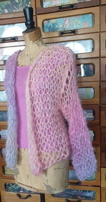 Wunderschöne offene Strickjacke Regenbogen Mohair & Wolle.Mix UK 8/10