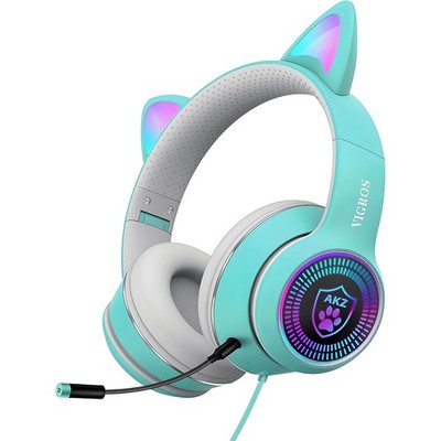 Cat Ear Gaming Headphones Wired AUX 3.5mm with LED Light, Flashing Stereo Gam...