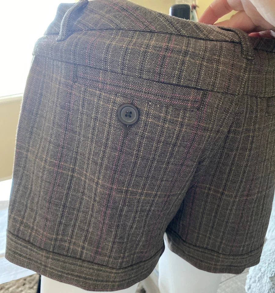 Pantalones Cortos Y2k Old Navy 6 Tiro Bajo Cuadros Marrón Rosa 30 x 3" Entrepierna Academia Preppy Foto 3 de 4