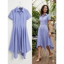 Ivy + Blu Blue White Striped Dress Size 4 Button Front Fit & Flare Shirt Dress