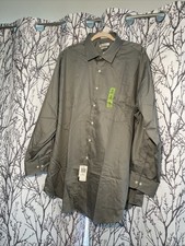 Van Heusen Shirt Men s 19 Gray Wrinkle Free Lux Sateen Long Sleeve
