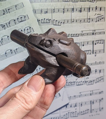 Vintage Thai Holz krächzender Frosch Guiro Percussion Neuheit Instrument