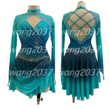 Ice skating dress Competition Figure Skating Twirling Costume blue dyeing