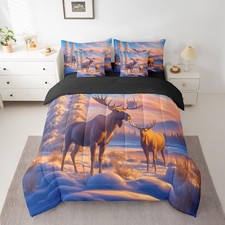 Cute Moose Bedding Set Queen Size Deer Hunting Comforter Set 7 Pieces Decor A...