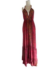 NWOT Raga Rose Paisley Halter Maxi Dress Ruffle Tassel Tie Sleeveless Size S
