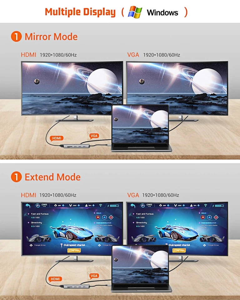 USB C Hub, Type C Hub, 11-in-1 Adapter with Ethernet, 4K USB C to HDMI, VGA, ... - Image 4 of 4