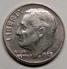 1963 D ROOSEVELT DIME, 90% Silver in circulated condition