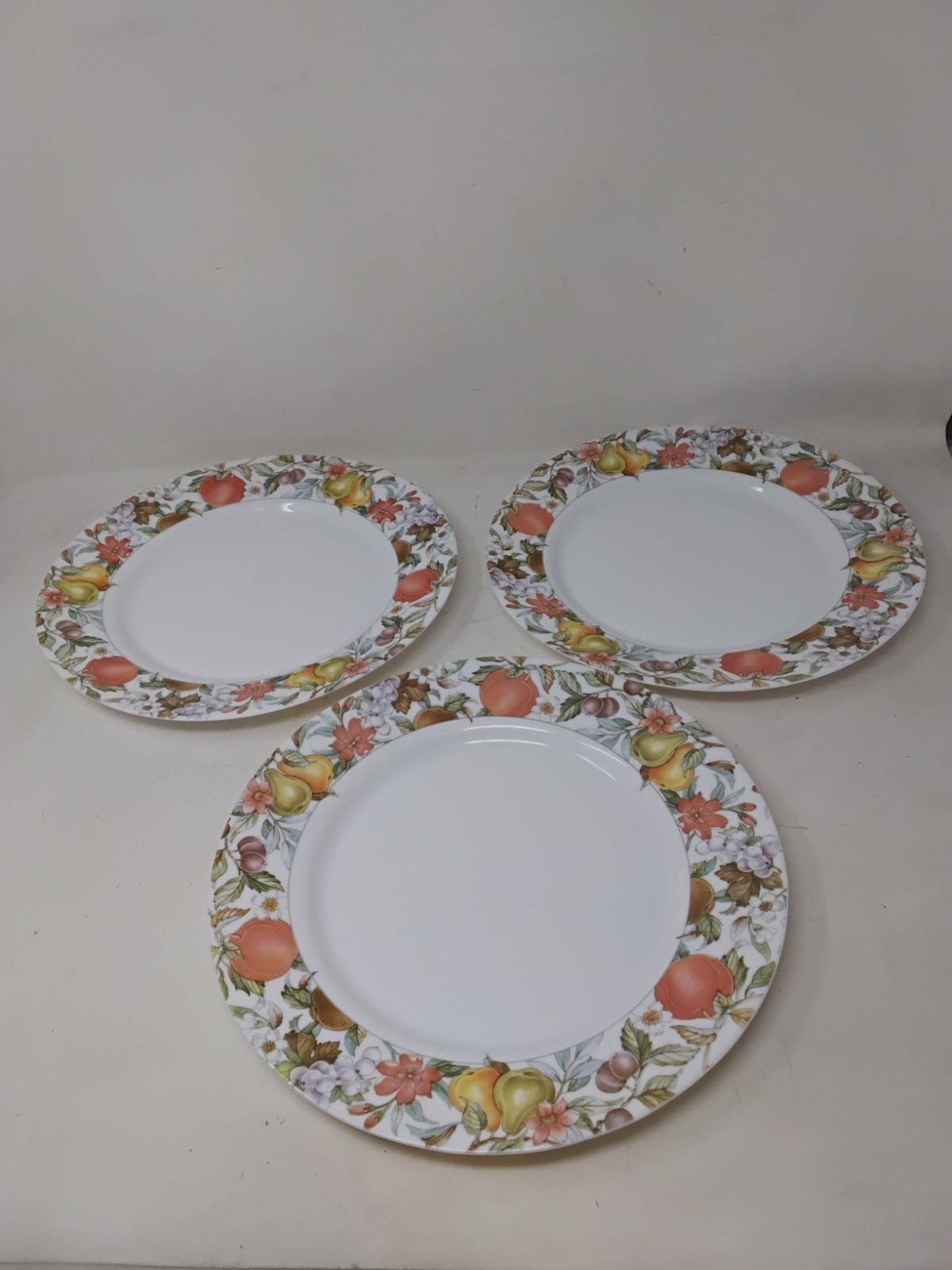 Vintage x3 Arcopal France Dinner Plates Pears & Peaches 27cm