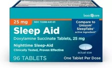 Basic Care Sleep Aid, Doxylamine Succinate Tablets, 25mg, 96 Count 11221790