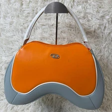 DIESEL Play Top Handle Leather Handbag Orange Gray Women's Tote 23SS Authentic