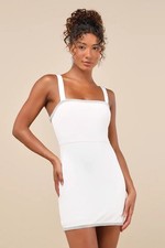 New Lulus Glowing Allure White Rhinestone Sleeveless Bodycon Mini Dress Size  L