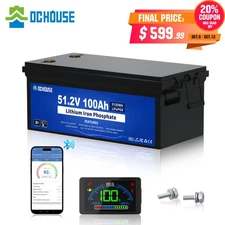48V 100Ah Golf Cart Battery Lithium LiFePO4 Deep Cycle Bluetooth Solar RV