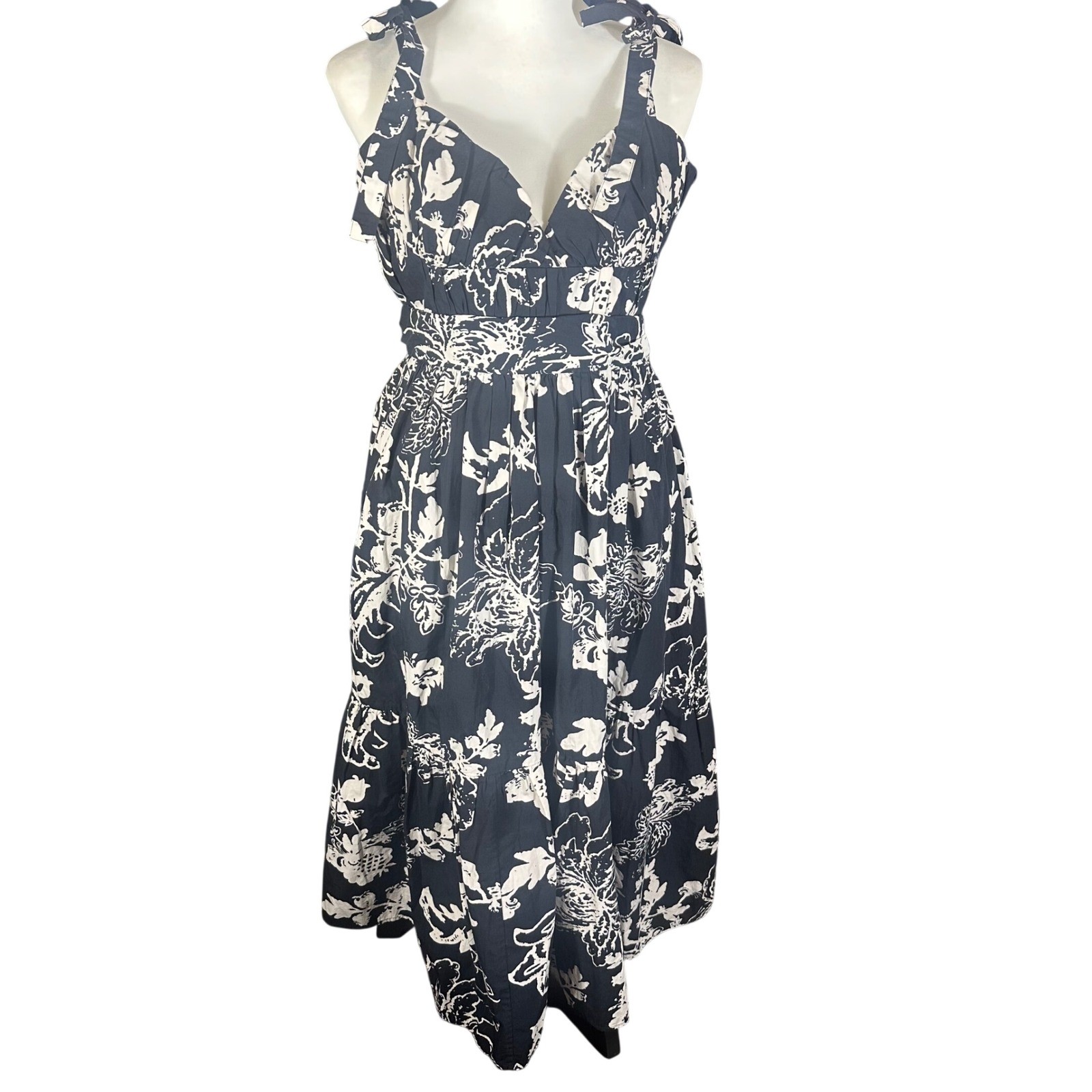 Anthropologie Forever That Girl Midi Dress Women's M Blue White Flounced Floral