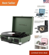 Journey II - Bluetooth Suitcase Record Player - Green Built-in stereo speak...