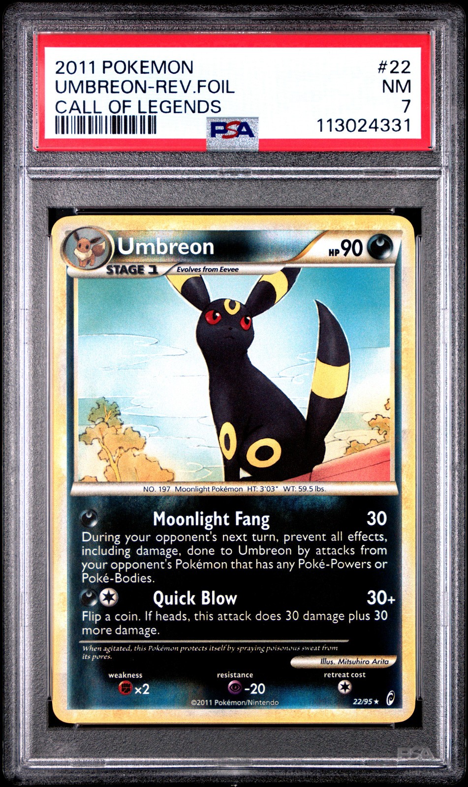2011 POKEMON CALL OF LEGENDS UMBREON #22 REVERSE FOIL PSA 7 NM #113024331