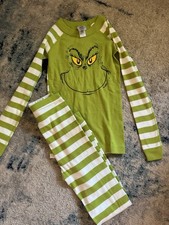 Hanna Andersson boys or girls size 130 or 8 Grinch pajama set green/white VGUC
