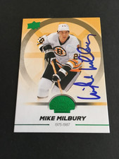 MIKE MILBURY 43/49 AUTO'D 2023/24  U.D. BOSTON BRUINS CLOVER CENTENNIAL CARD
