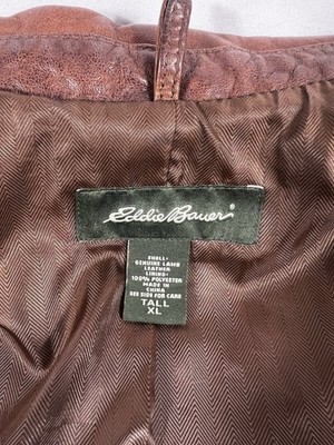 Vtg 90s Eddie Bauer Jacket Mens XLT Lamb Leather Zip Up Lined