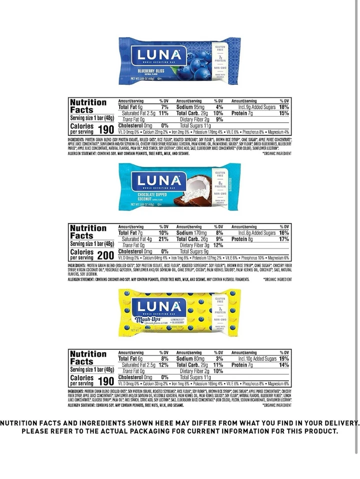 Barra LUNA - Pack Variedad - Sin Gluten - Sin OGM - 12 unidades. CADUCA 7/15/2025 Foto 2 de 4