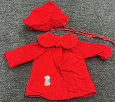 Vintage Newborn Baby Or Baby Doll Shirt Matching Bonnet Hat Red 1960s