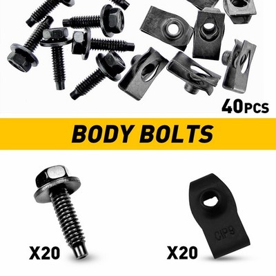 Body Bolts & U-nut Clips- 5/16-18 x 1-3/16''- 1/2'' Hex- 40 pcs- #374 Replacement