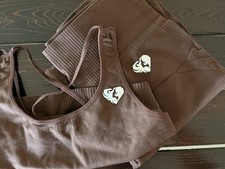Women’s Brown Solid 2-Piece Activewear Set Size S Sports Bra & Leggings