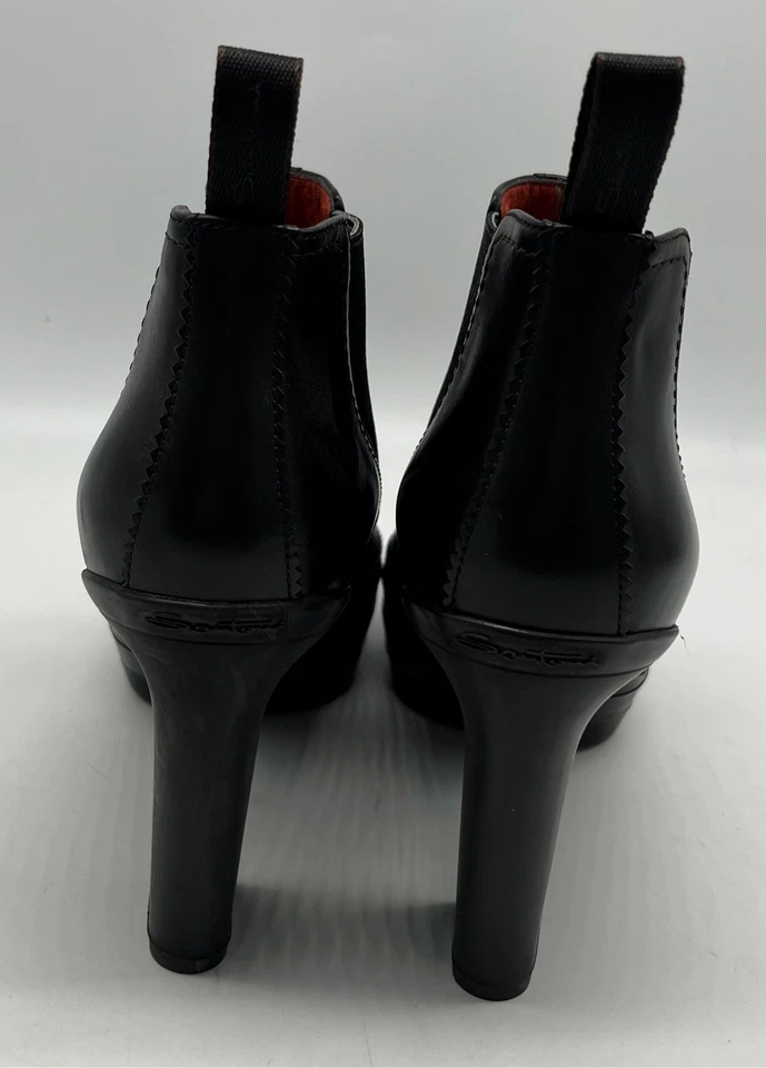 Botín Santoni de cuero negro brogue punta de ala tacón bloque talla 38 Foto 4 de 4