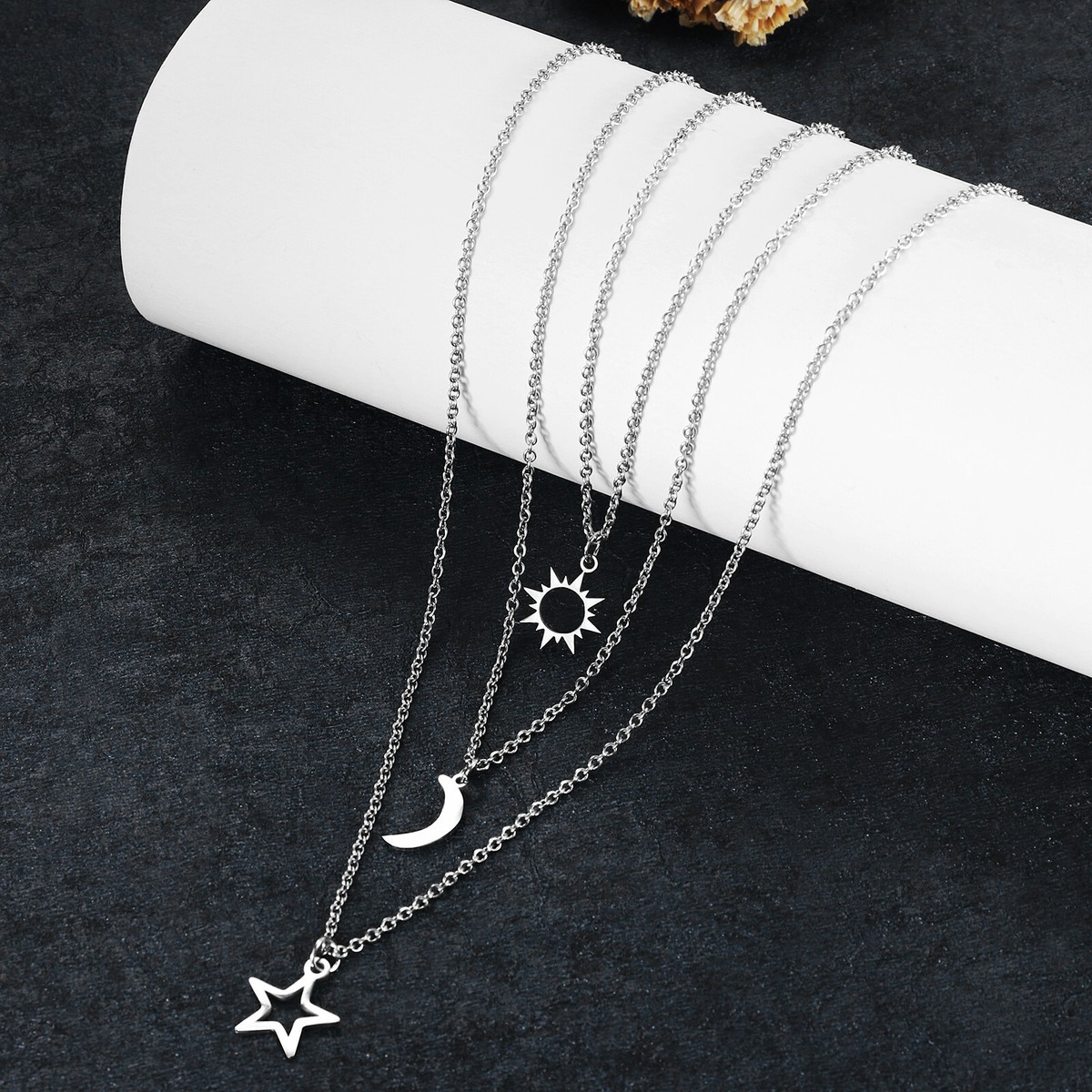 3pcs Stainless Steel Sun Moon Star Pendant Best Friends BFF