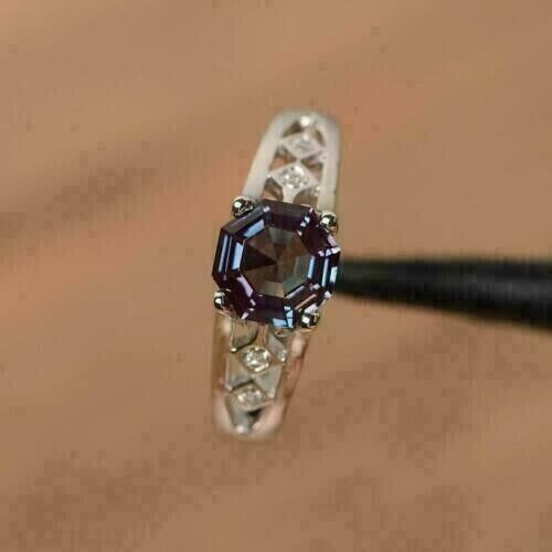 3Ct Lab Created Alexandrite Women's Solitaire Wedding Ring 14K White Gold Plated - Picture 2 of 5