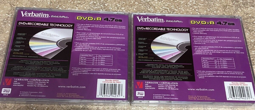2-Verbatim Data Life Plus DVD+R 4.7 GB Data 120Min Video 2.4X Speed Vitesse - Picture 2 of 2