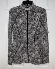 Athleta Running Wild Black  White Mixed Print Zip Fitted Activewear Jacket M LN