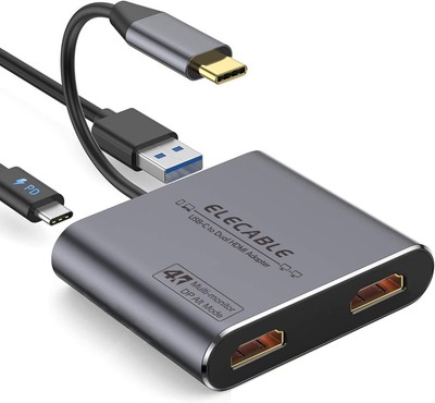 USB C to Dual HDMI Adapter 4K USB PD Charging 2 HDMI 4 in 1 for Mac iPad Pro