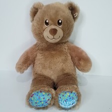 Build A Bear Dark Brown Happy Birthday Bear Stuffed Animal Plush 16" Blue Feet