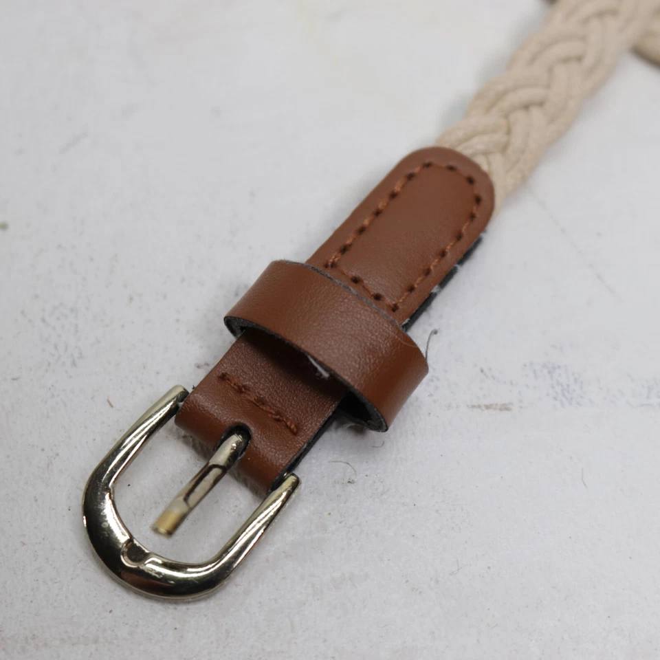 Cinturón ajustado trenzado de verano grande marfil algodón imitación cuero ribete hebilla tono dorado Foto 2 de 4