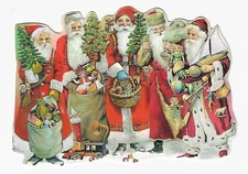 Shaped card Glitter Tausendschoen Group of Father Christmas Santas Postcrossing