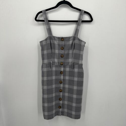 Abercrombie & Fitch Button Front Pinafore Dress Size S Gray Glen Plaid Jumper - Picture 1 of 13