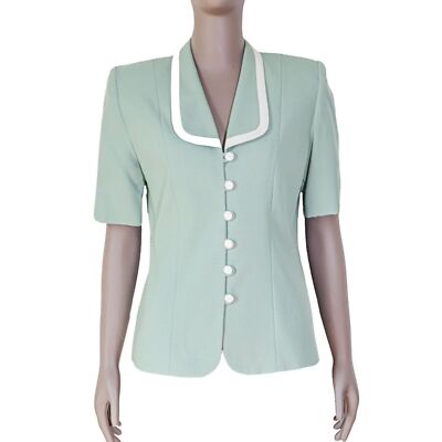 Vintage 80s Blazer Top Work Office Short Sleeve Blouse Formal Evening Top Small