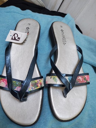 NWT Patrizia by Spring Step blue and floral metallic slip on flip flops 39 8.5 - 第 2/6 張圖片
