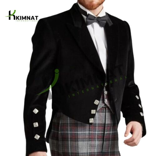 Schottischer Prinz Charlie schwarze Samtjacke Herren Hochzeitskleid maßgeschneidert Kilt Shop - Bild 1 von 5