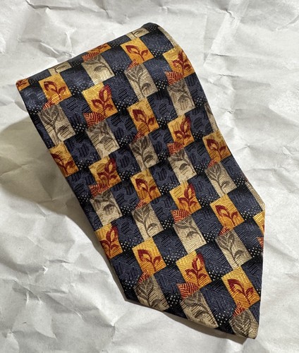 ERMENEGILDO ZEGNA Men's 100% Silk Necktie ITALY Luxury Geometric Brown 56"x3.75"