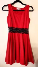 Decible Red Dress W/Black Lace Accent Women's  Size Small
