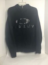 OAKLEY Black Full Zip Hoodie Jacket W/Front Big Logo Print Men  s Size Large