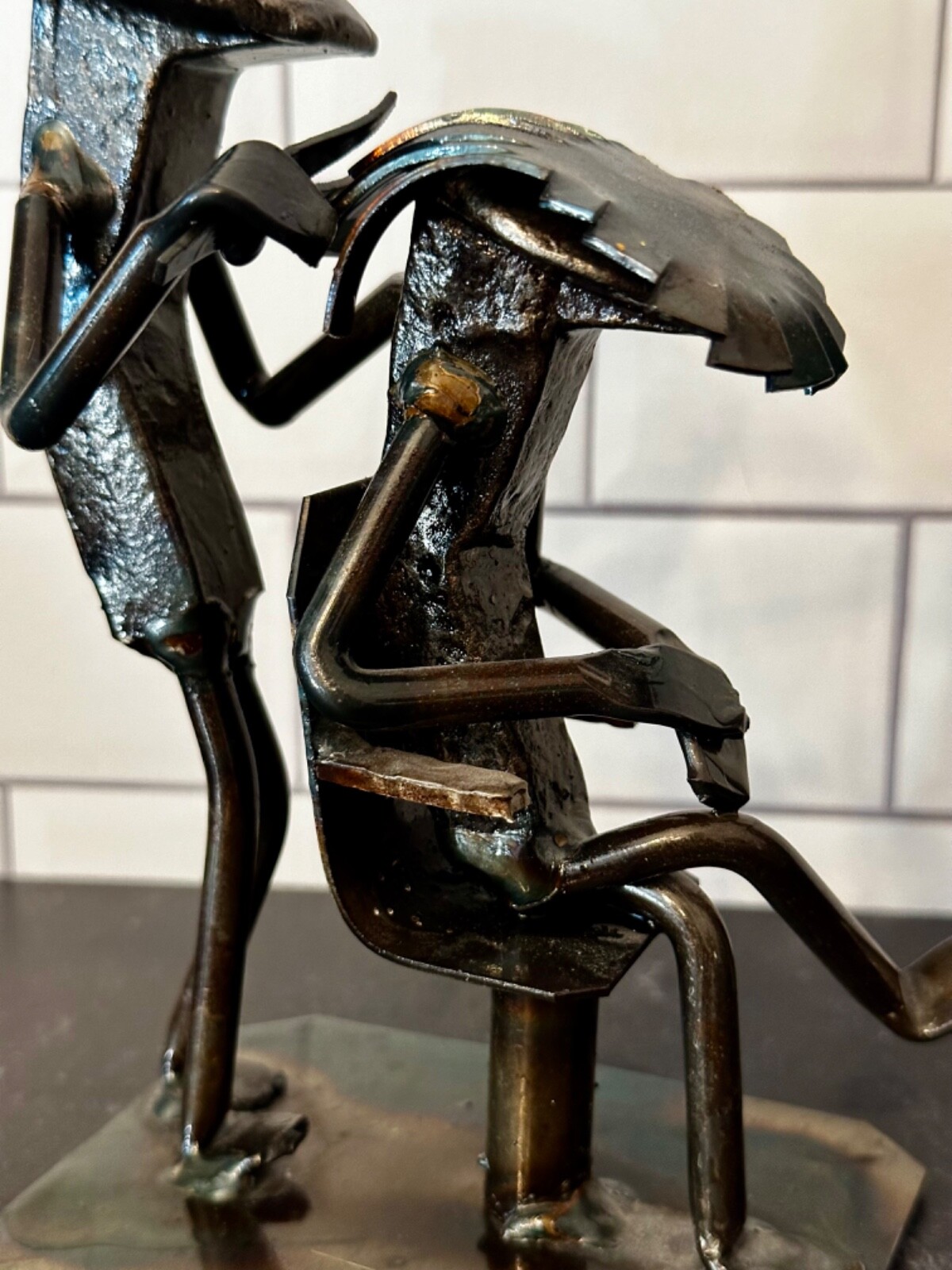 ROLAND METAL ART Railroad Spike Sculpture Hairdresser and Client eBay